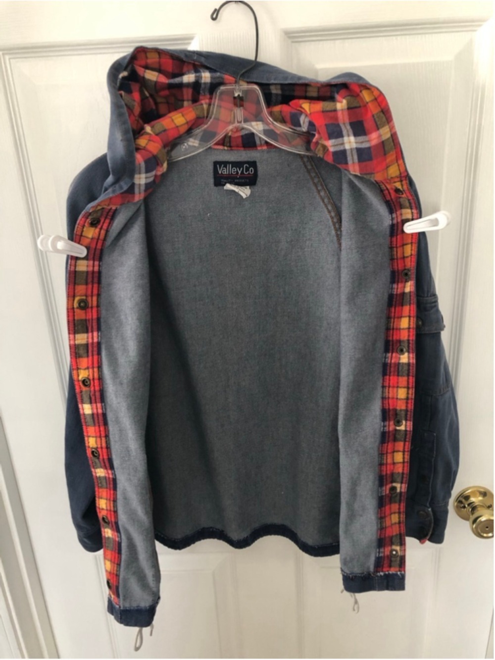 Vintage 70’s-80’s Denim Workwear Chore Jacket Cotton Plaid Lining Women’s Large - Picture 7 of 10